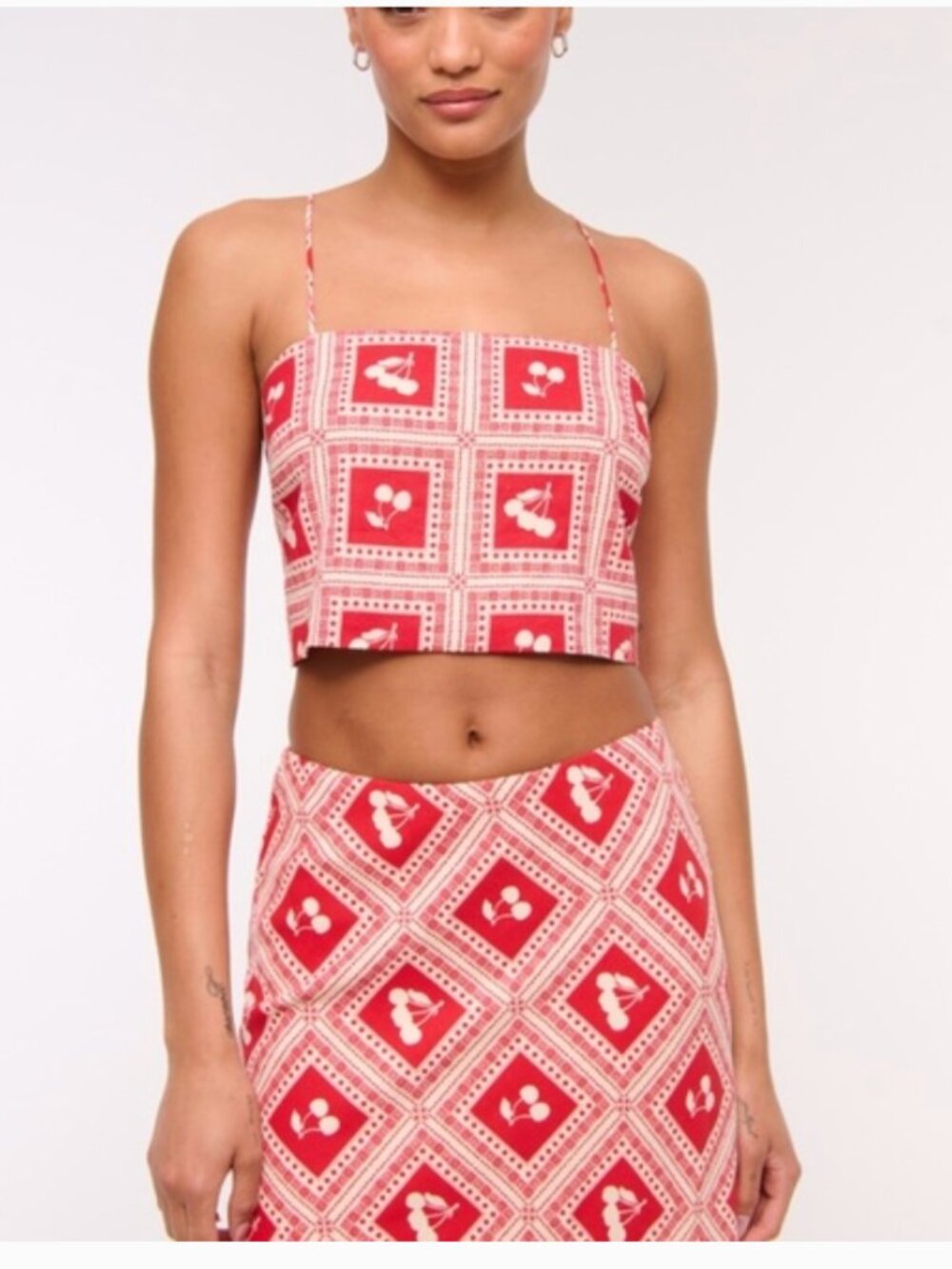 Abercrombie & Fitch Red Cherry Print Crop Top